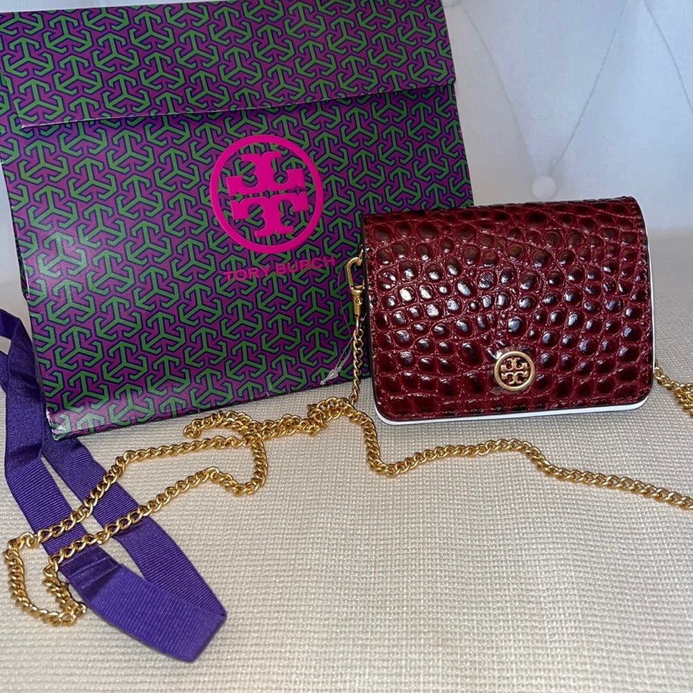 Tory Burch mini bag croc print with gold chain